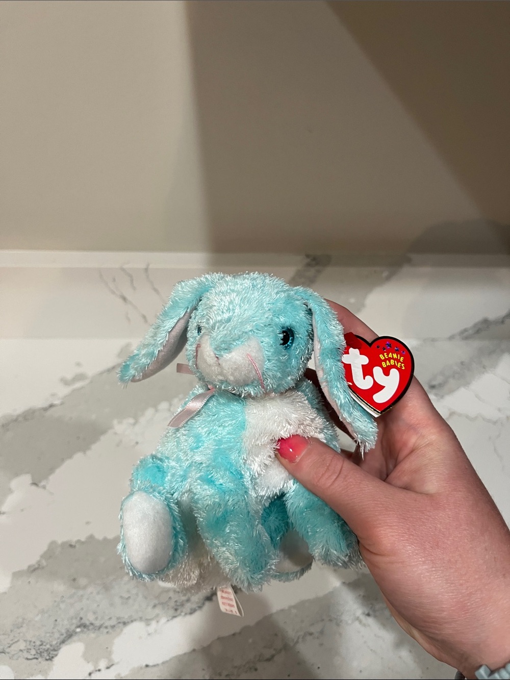 Ty Blue and White Bunny Plush with Heart Tag (Spring 2001)